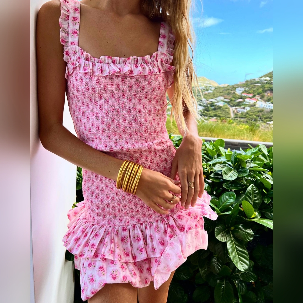 NWT $395 Loveshackfancy 🎀 Breyer Pink Floral Smocked Ruffled Dress XS